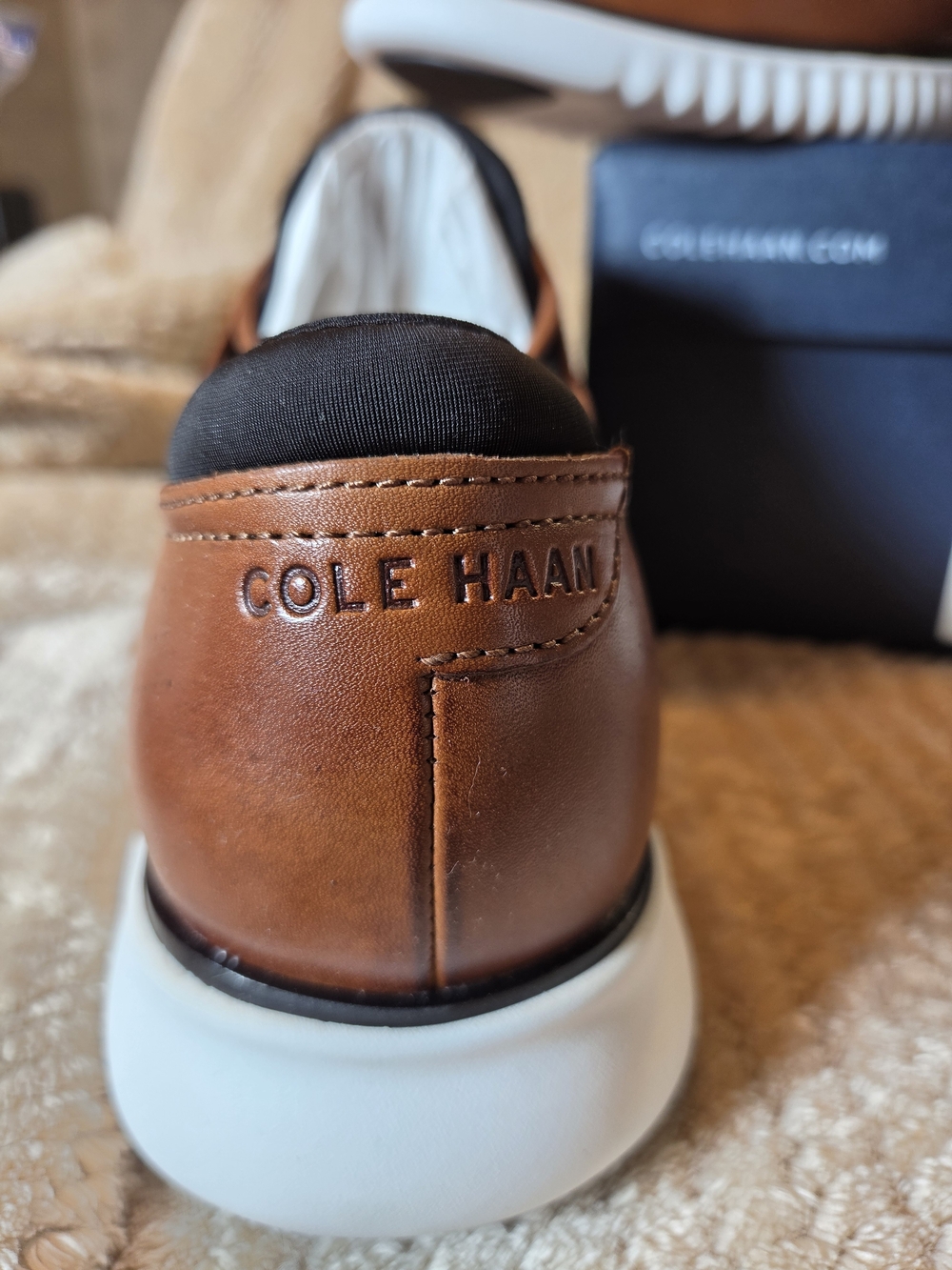 Cole Haan Men’s Brown Leather Perforated Derbys with White Sole - Picture 4 of 6